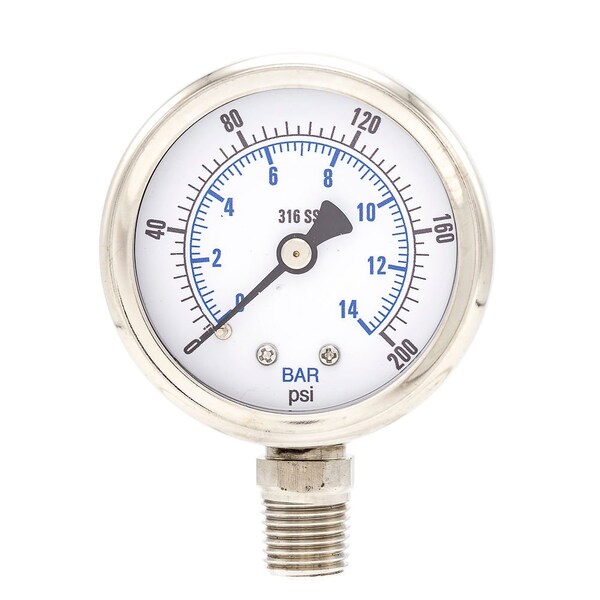 Pic Gauges 2 in Dial, 1/4 in NPT Male Lower Location, Stainless Steel Case Material PRO-301D-204G-01 - main